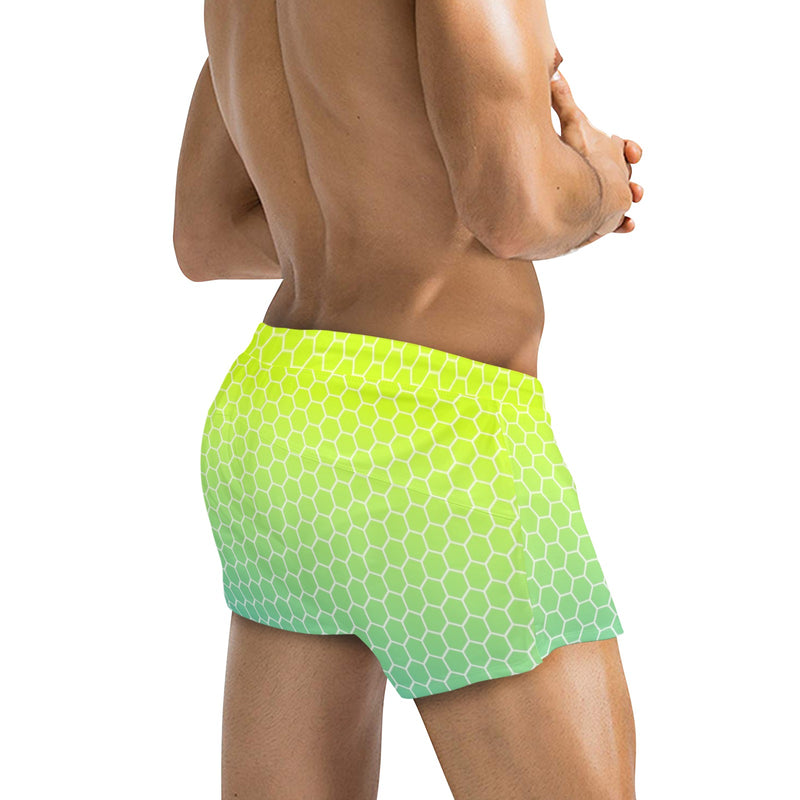 neon green hex print 5 Men's Swim Trunks with Zipper Pocket (Model L71) - Objet D'Art