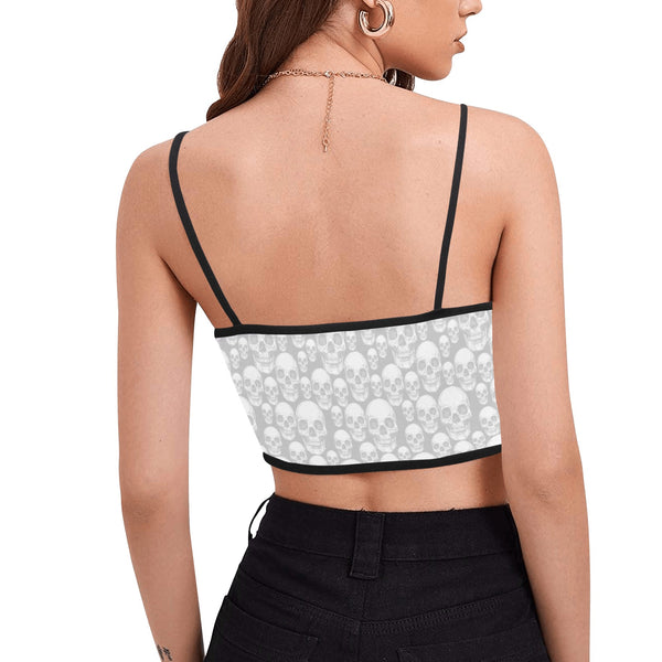 skull gray print Women's Spaghetti Strap Crop Top (Model T67) - Objet D'Art