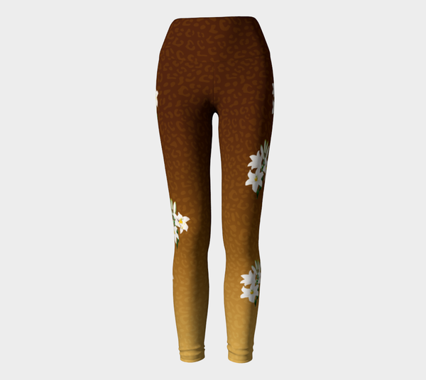 Lunging Leopards Blooming Lilies Yoga Leggings - Objet D'Art