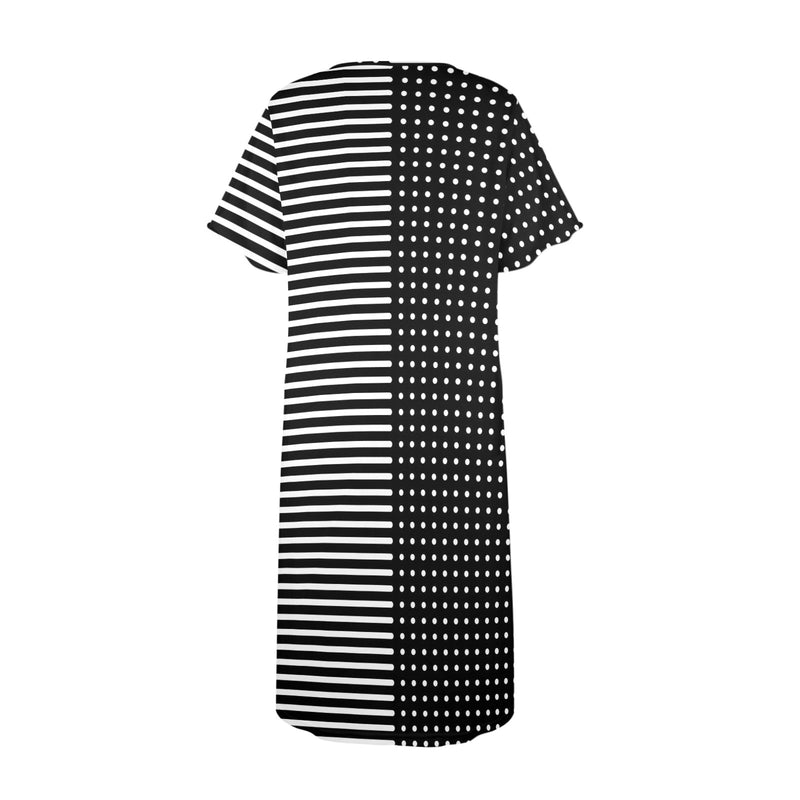 dot to dot bw print 10A Women's Button Front House Dress - Objet D'Art