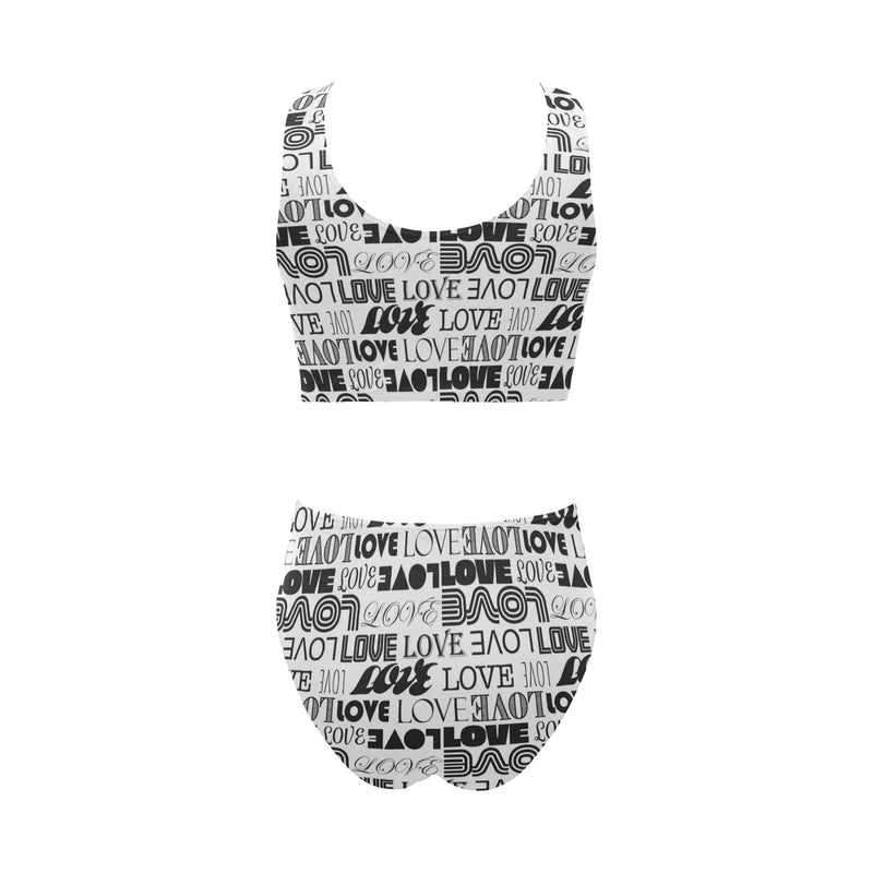 love print bw 2 Chest Bowknot Bikini Swimsuit (Model S33) - Objet D'Art