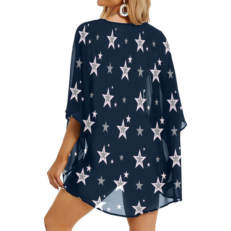 stars blue print 2 Women's Kimono Chiffon Cover Up (Model H51) - Objet D'Art