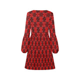 inca sun goddess print V-Neck Loose Fit Dress (Model D62) - Objet D'Art