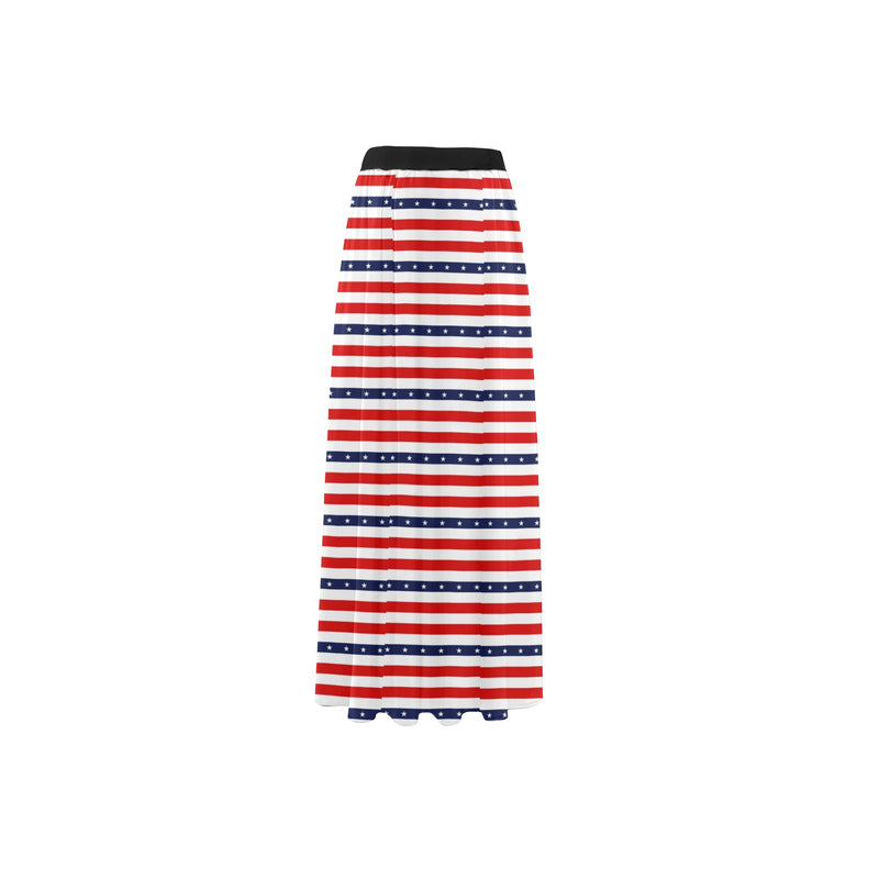americana stars and stripes striped print 2 High Slit Long Beach Dress (Model S40) - Objet D'Art