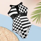 black 2 9k Women's High Neck Plunge Mesh Ruched Swimsuit (S43) - Objet D'Art