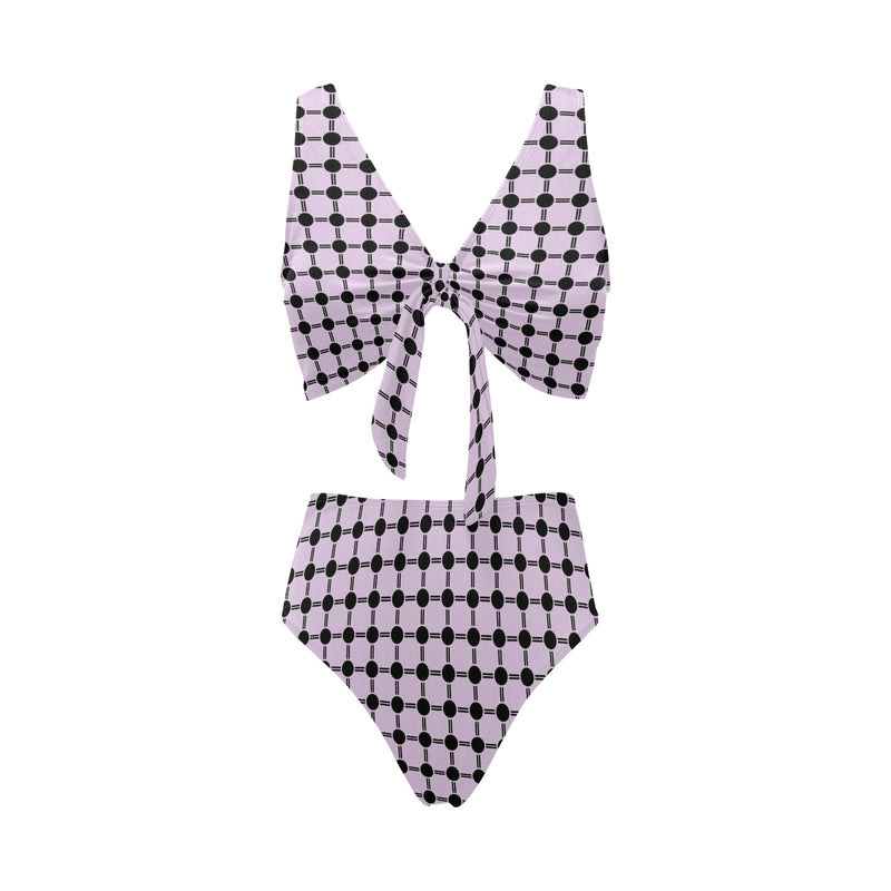 lav dot dash print Chest Bowknot Bikini Swimsuit (Model S33) - Objet D'Art
