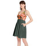 Roses by Henri Rousseau Spaghetti Strap Sleeveless Flared Hem Short Dress - Objet D'Art