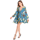 Lantern Sleeve Deep V-Neck Short Dress - Objet D'Art