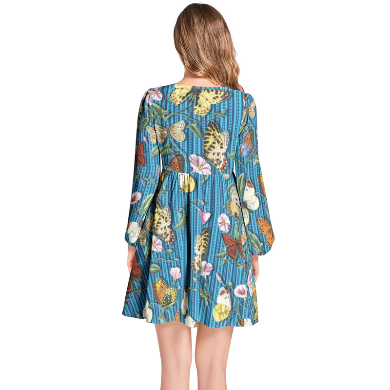 Lantern Sleeve Deep V-Neck Short Dress - Objet D'Art