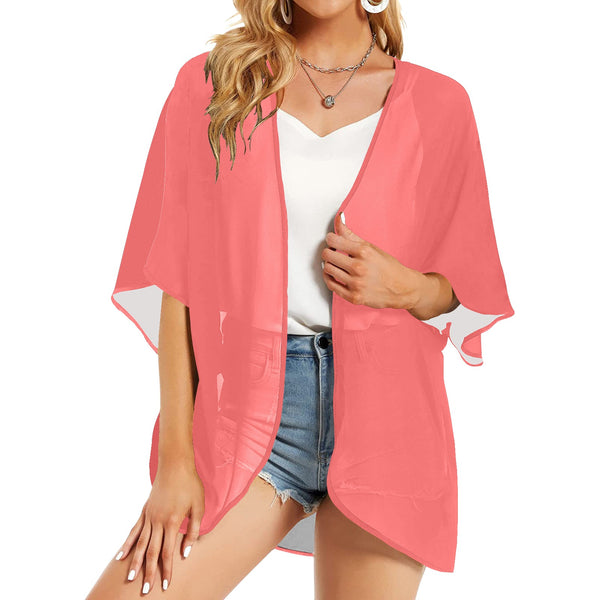 med salmon print 2 Women's Kimono Chiffon Cover Up (Model H51) - Objet D'Art