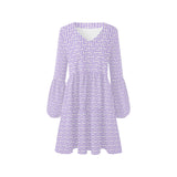 lavender key print 3 V-Neck Loose Fit Dress (Model D62) - Objet D'Art