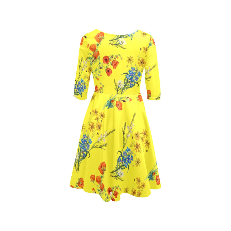 yelllow wildflowr africa Half Sleeve Skater Dress (Model D61) - Objet D'Art