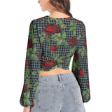Rose Lattice Women's Deep V-Neck Lantern Sleeve Crop Top - Objet D'Art