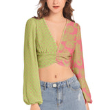 Women's Deep V-Neck Lantern Sleeve Crop Top - Objet D'Art