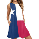 Texas Lone Star Sleeveless A-Line Pocket Dress (Model D57) - Objet D'Art