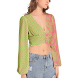 Women's Deep V-Neck Lantern Sleeve Crop Top - Objet D'Art