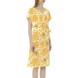 Floral Batwing Sleeve Notch Neck Casual Dress with Belt - Objet D'Art