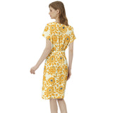 Floral Batwing Sleeve Notch Neck Casual Dress with Belt - Objet D'Art