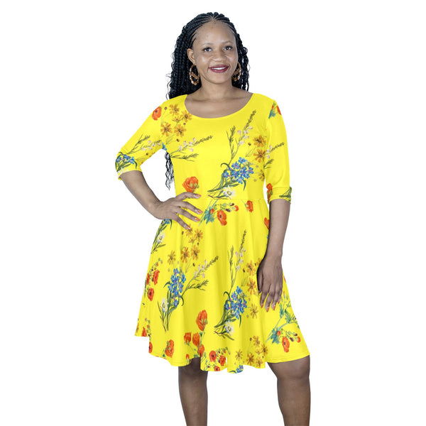 yelllow wildflowr africa Half Sleeve Skater Dress (Model D61) - Objet D'Art