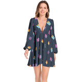Lantern Sleeve Deep V-Neck Short Dress - Objet D'Art