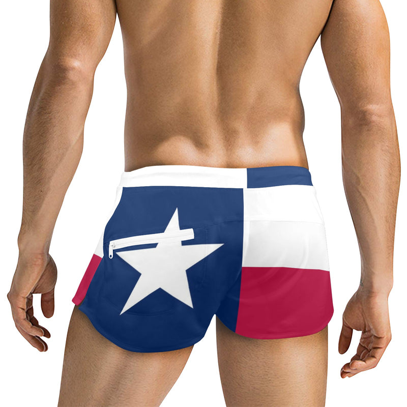 tex flag lone star bottom Men's Swim Trunks with Zipper Pocket (Model L71) - Objet D'Art