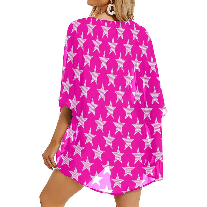 star pattern print 2 Women's Kimono Chiffon Cover Up (Model H51) - Objet D'Art