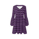 herringbone purple print 2A V-Neck Loose Fit Dress (Model D62) - Objet D'Art