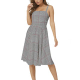 Plaid Sleeveless Square Neck Flare Hem Midi Dress - Objet D'Art