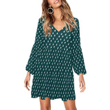 yin and yang green pattern print V-Neck Loose Fit Dress (Model D62) - Objet D'Art