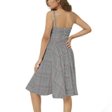 Plaid Sleeveless Square Neck Flare Hem Midi Dress - Objet D'Art
