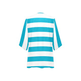 blue white striped 1A Women's Kimono Chiffon Cover Up (Model H51) - Objet D'Art