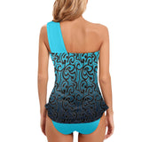 light blue print Women's One Shoulder Backless Swimsuit (Model S44) - Objet D'Art