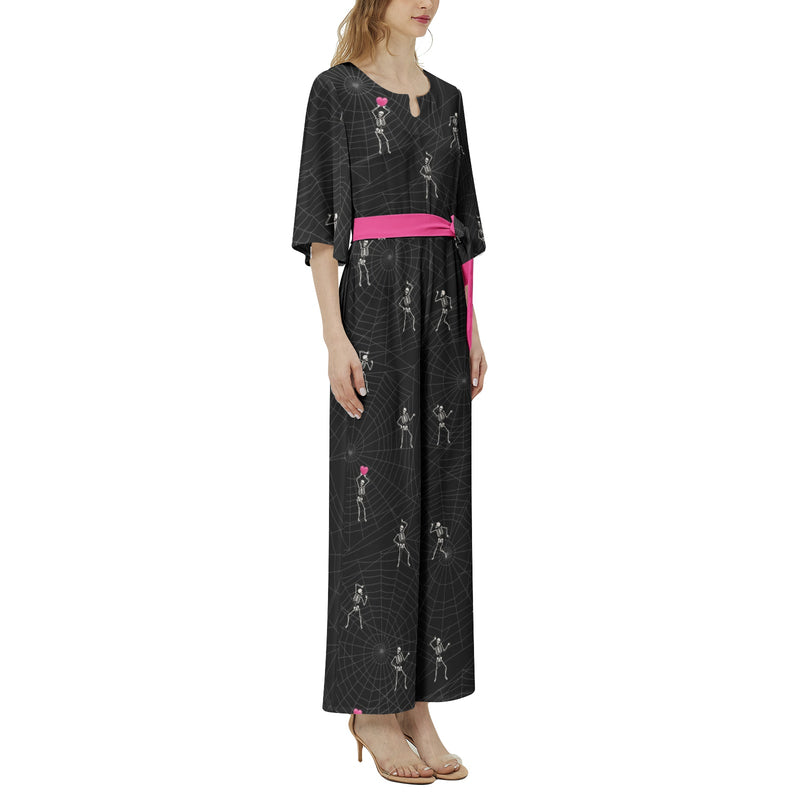 Heart Bones and Cobwebs Dolman Sleeve Belted Wide Leg Jumpsuit - Objet D'Art