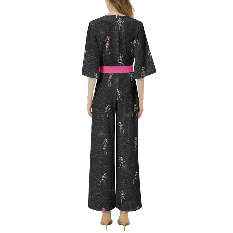 Heart Bones and Cobwebs Dolman Sleeve Belted Wide Leg Jumpsuit - Objet D'Art