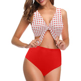 pure red print Chest Bowknot Bikini Swimsuit (Model S33) - Objet D'Art