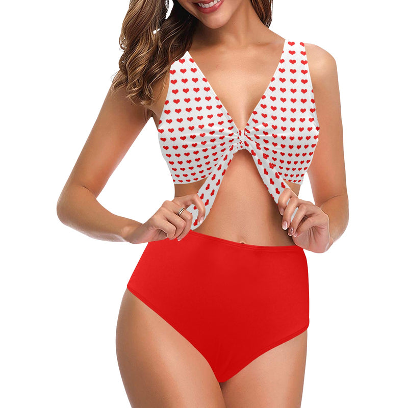 pure red print Chest Bowknot Bikini Swimsuit (Model S33) - Objet D'Art