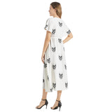 Skull Print Flutter Sleeve Drawstring Waist Flared Dress - Objet D'Art