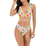 colored splat print 2 Cross String Bikini Set (Model S29) - Objet D'Art