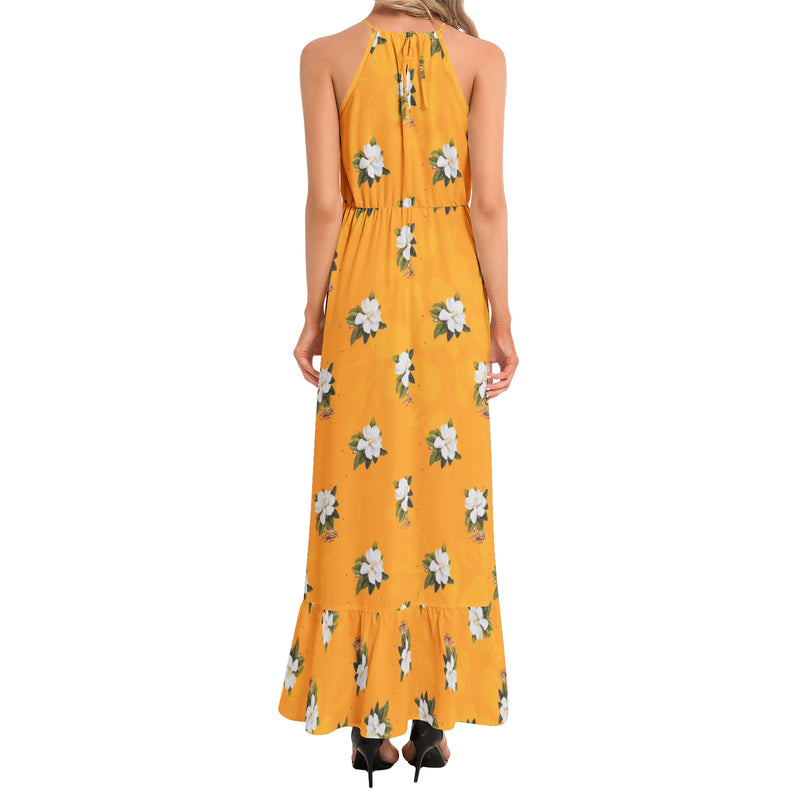 Ruffle Hem Halter Neck Maxi Dress - Objet D'Art