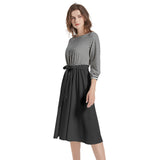 Boat Neck Belted Flared Dress - Objet D'Art