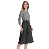 Boat Neck Belted Flared Dress - Objet D'Art