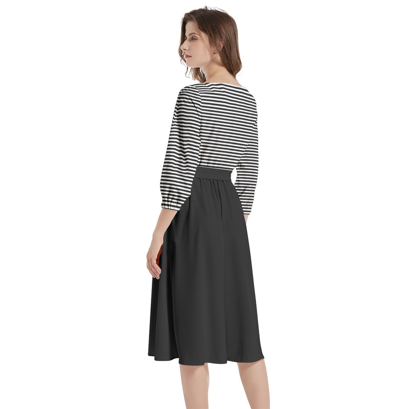 Boat Neck Belted Flared Dress - Objet D'Art