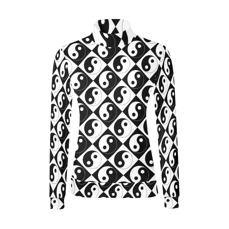 yin and yang bw print 2 Women's All Over Print Mock Neck Sweatshirt (Model H43) - Objet D'Art