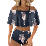 cheribum navy sky print Women's Ruffle Off Shoulder Bikini Swimsuit (Model S45) - Objet D'Art