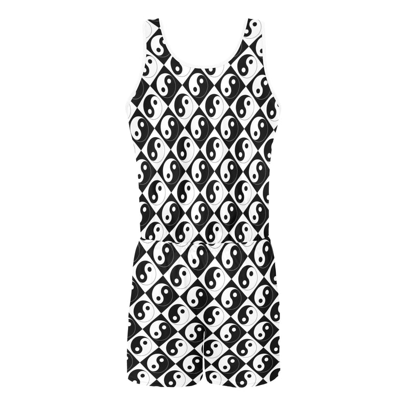 yin and yang bw print 2 All Over Print Vest Short Jumpsuit - Objet D'Art