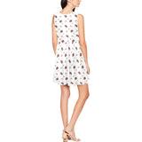 rose white print 6A Thea Sleeveless Skater Dress(Model D19) - Objet D'Art