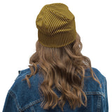 Bronze Striped Print Beanie - Objet D'Art