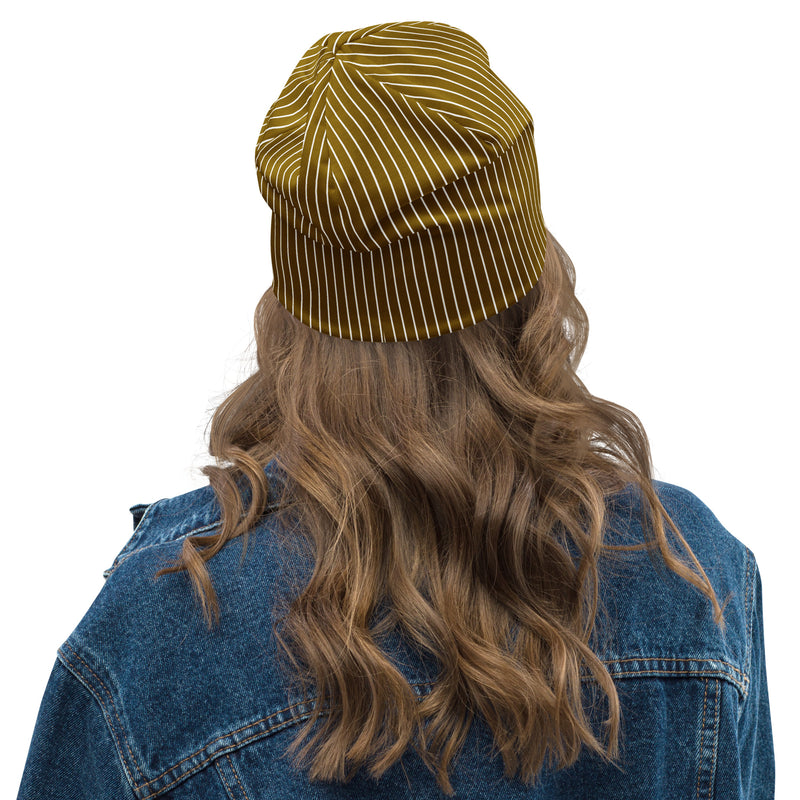 Bronze Striped Print Beanie - Objet D'Art