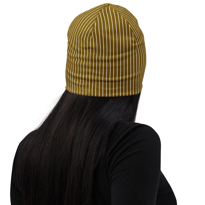 Bronze Striped Print Beanie - Objet D'Art