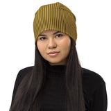 Bronze Striped Print Beanie - Objet D'Art